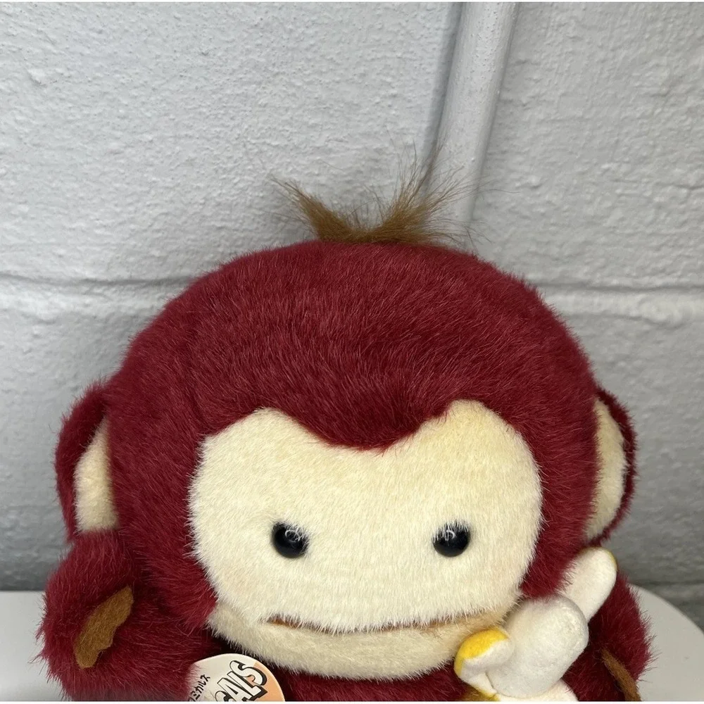 NWT Banana Chitan Sekiguchi Monchhichi Monkey Plush Dark‎ Red Burgundy 1991